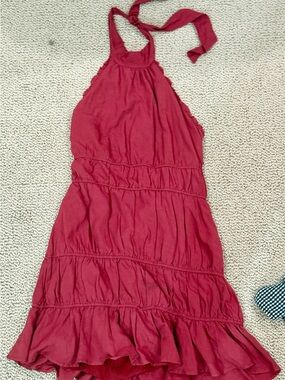 Lost + Wander Raspberry Red Halter Tiered Dress